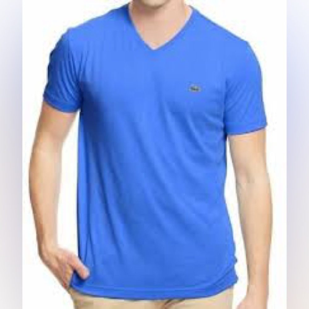 Lacoste royal blue‎ lightweight Pima cotton v-neck t-shirt men’s size XL preppy